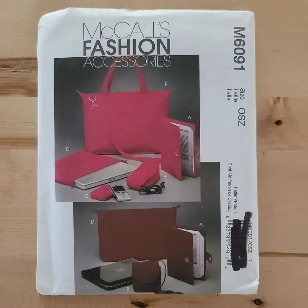 McCall's M6091 Fashion Accessories Sewing Pattern UNCUT Tote Bag Laptop Case